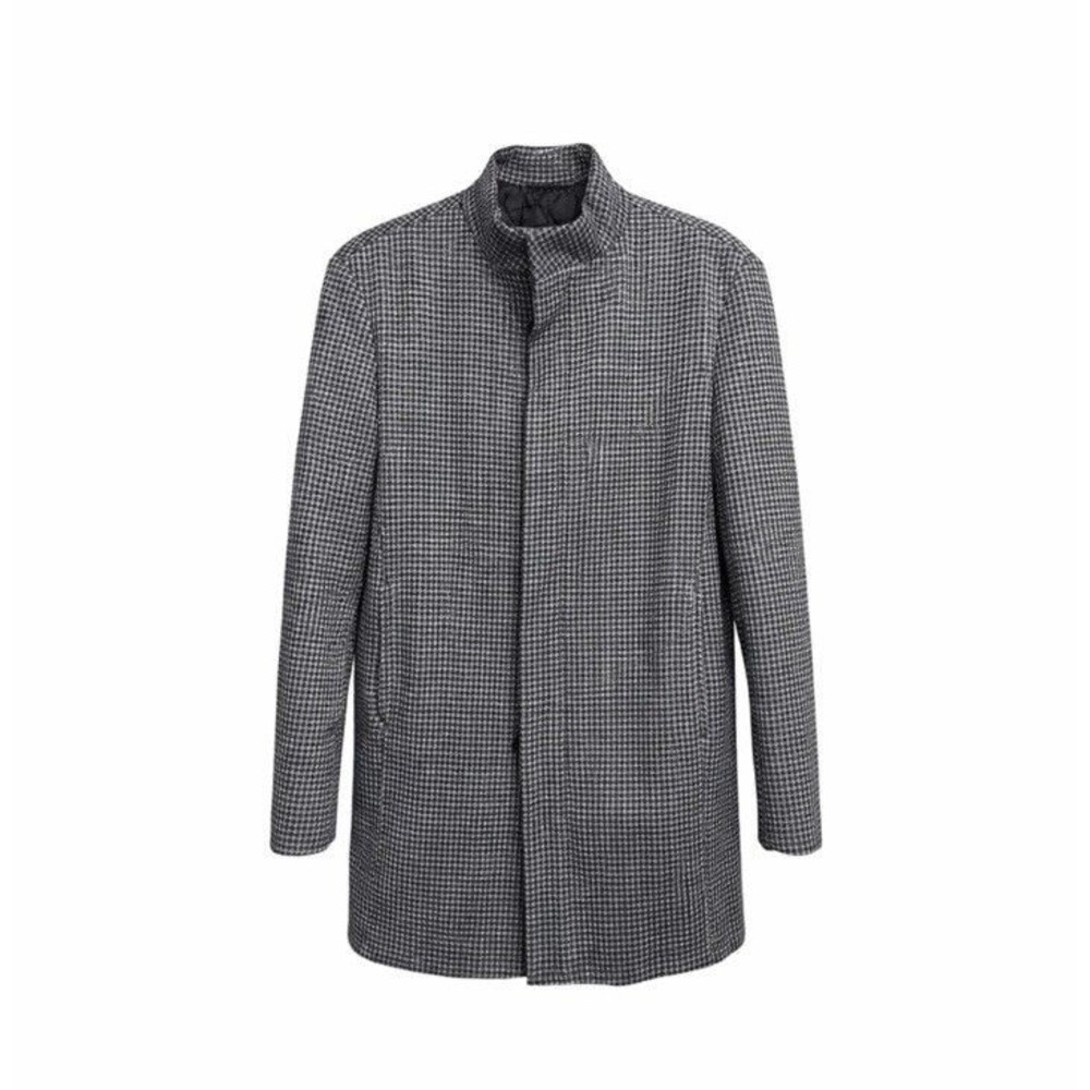 Zara Car Coat XL Black White Micro Check Funnel Neck Minimalist Tailored Preppy